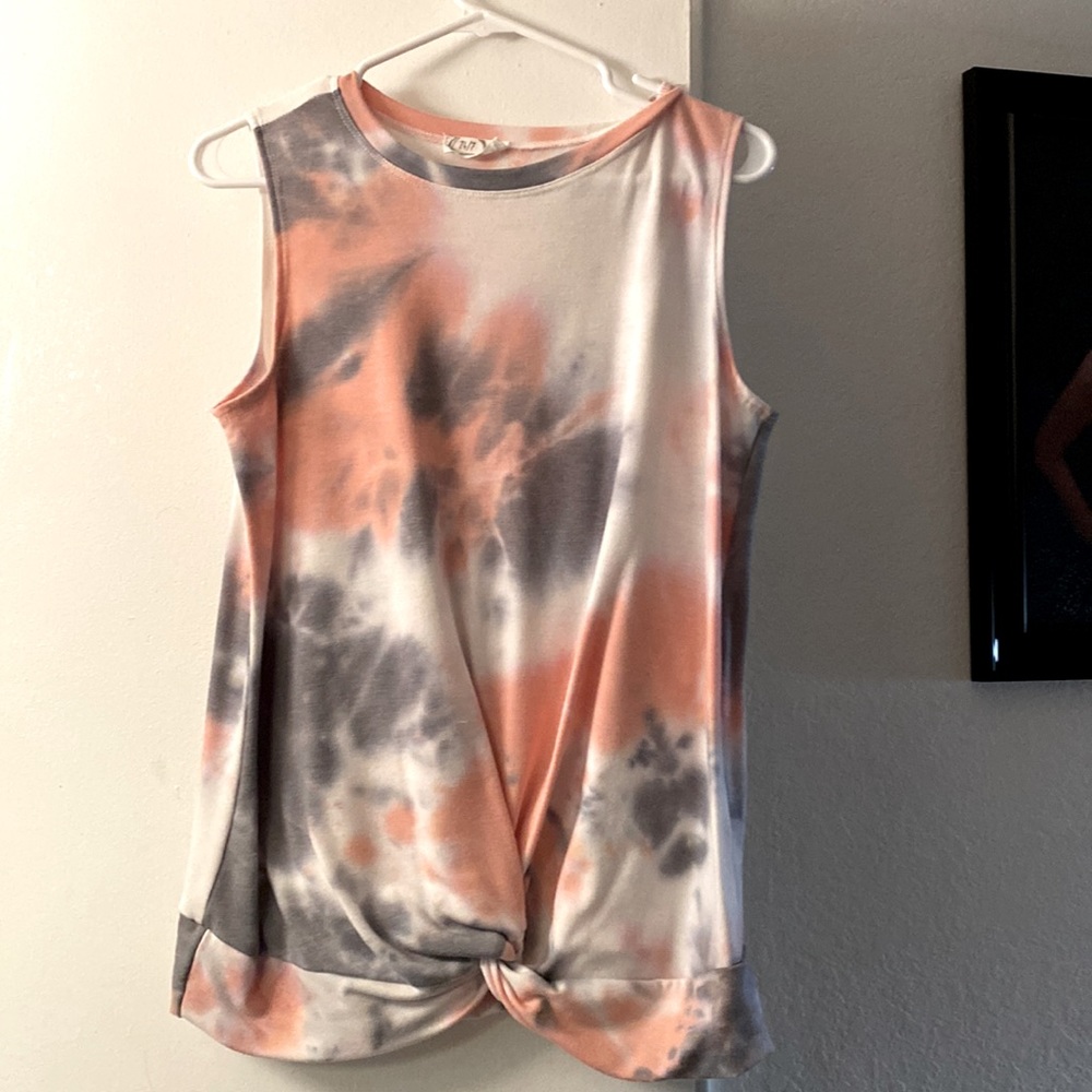 Gray and coral tie dye tank, like new, 0x